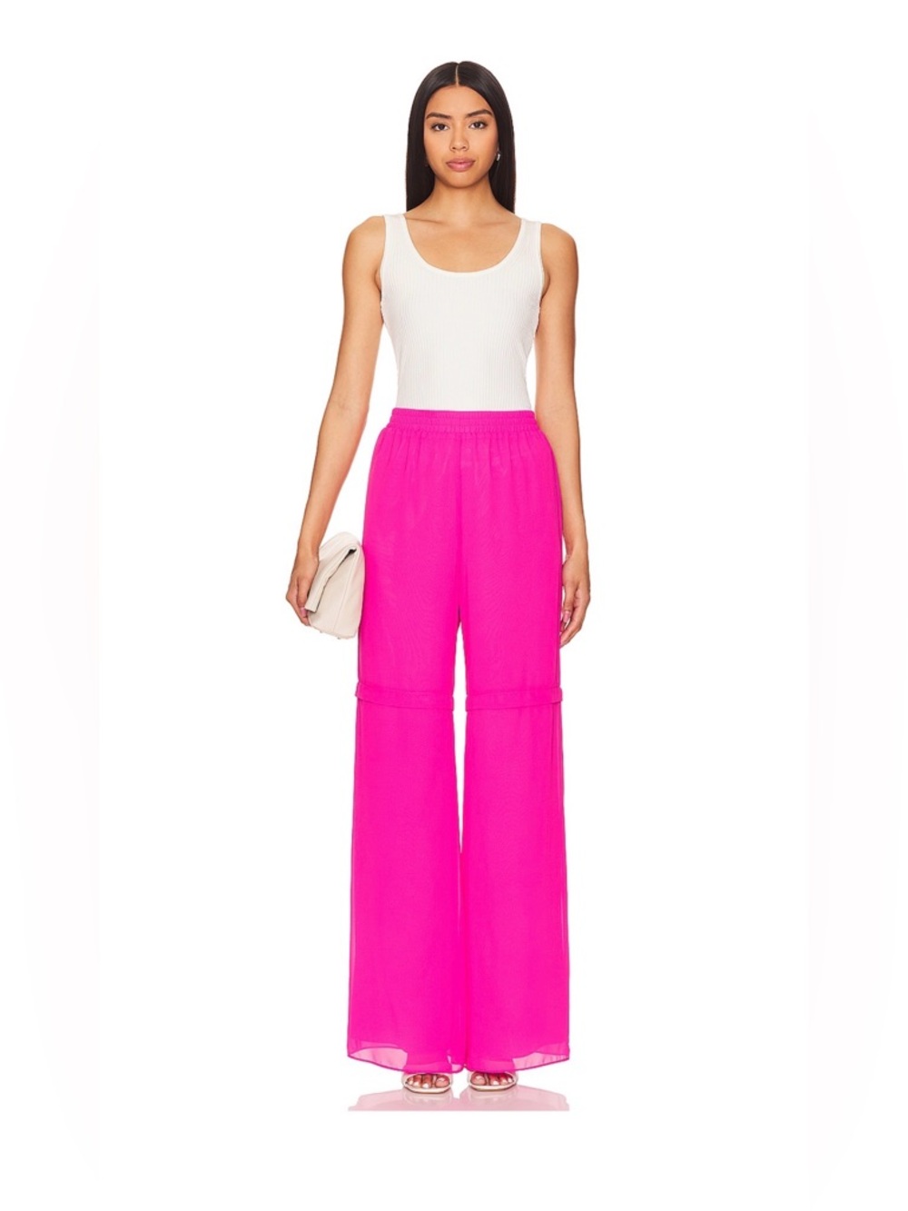 Amanda Uprichard Sarasota Pants Hot Pink Size M NWT Wide Leg Sheer Overlay